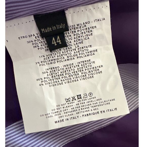 Etro Milano Blazer Purple Tweed Wool Blend Two Button Closure Jacket - Picture 6 of 7